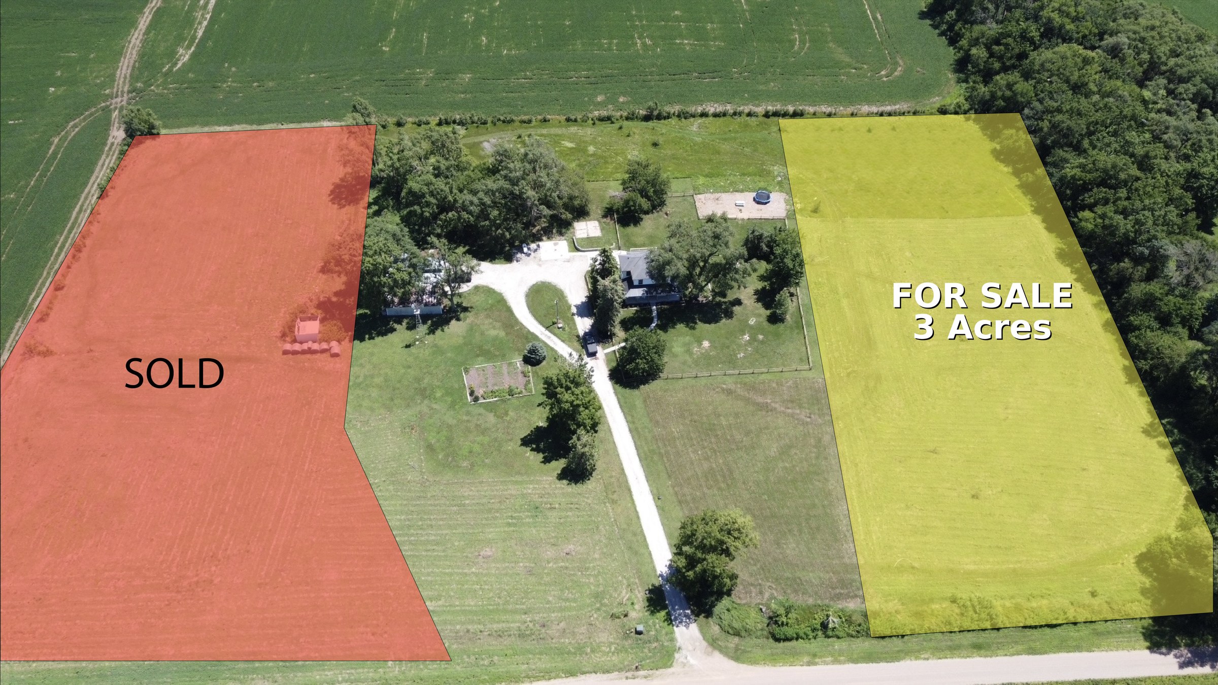 Aerial view of Hudson's Hill showing all three parcels