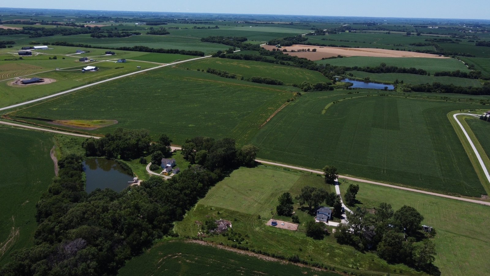 Wide aerial view of Hudson's Hill and surrounding countryside